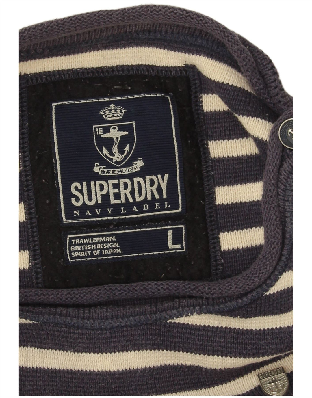 Suéter masculino Superdry com gola canoa grande azul marinho listrado náutico