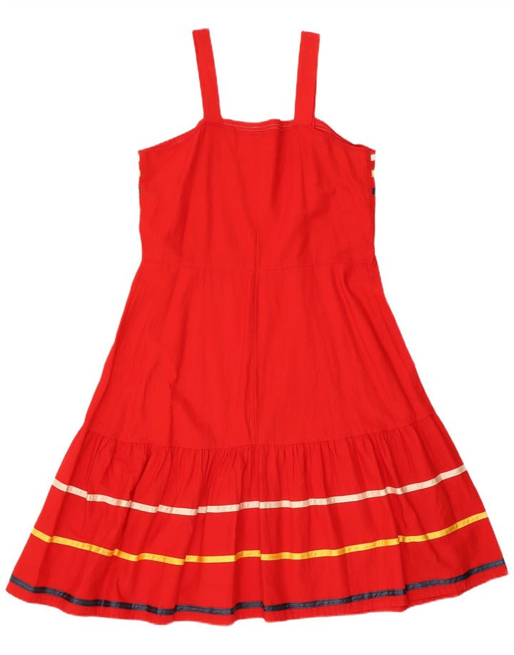 Vestido de verão feminino vintage Reino Unido 14 listrado vermelho médio