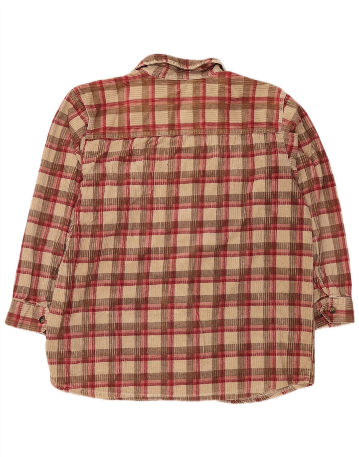 Camisa masculina de veludo cotelê MARKS & SPENCER tamanho 16 grande algodão xadrez bege