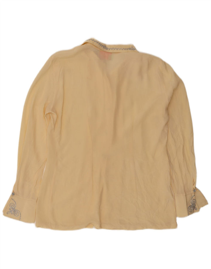 Blusa feminina vintage UK 16 grande seda amarela