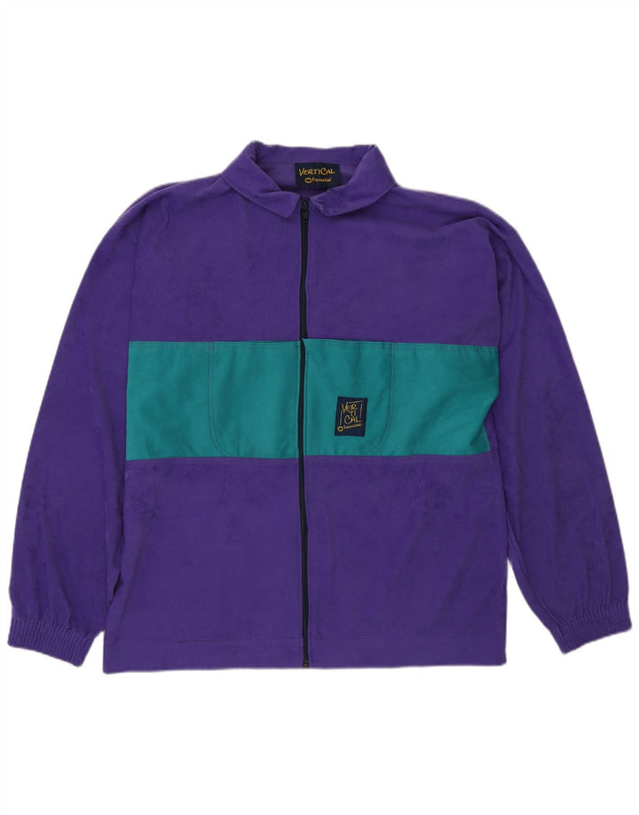 VERTICAL Mens Velour Tracksuit Top Jacket Medium Purple Colourblock