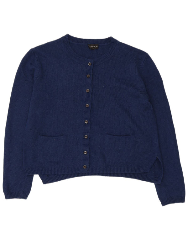 Suéter cardigã feminino superdimensionado Topshop Reino Unido 10 pequeno azul marinho acrílico