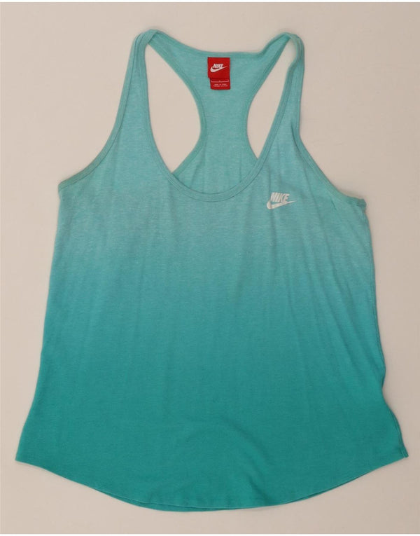 Nike Womens Vest Top UK 14 Grande Turquesa Colourblock Algodão