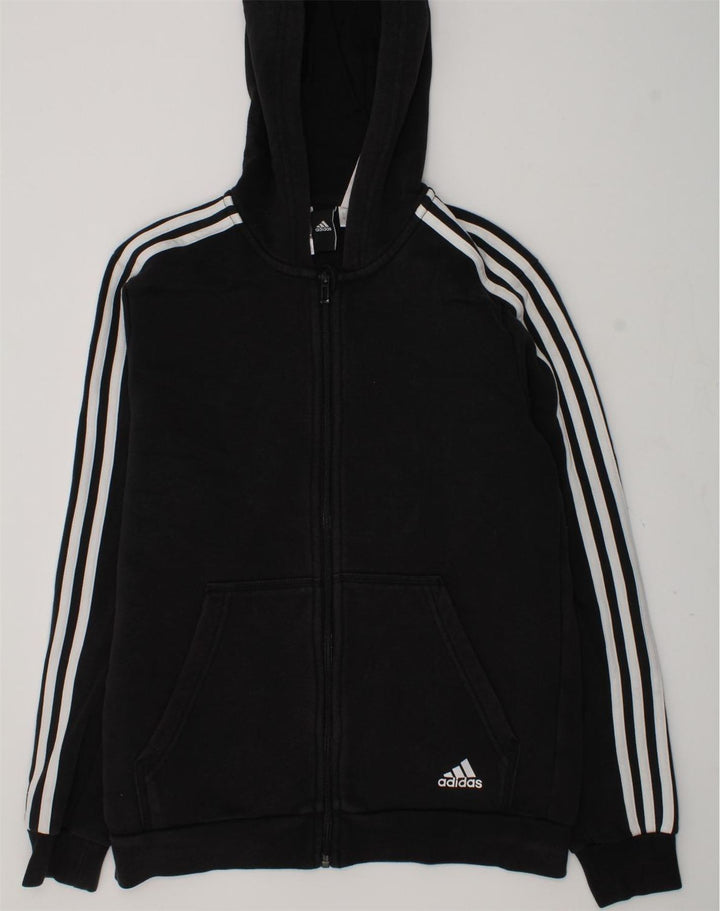 ADIDAS Boys Zip Hoodie Sweater 13-14 Years Black Cotton | Vintage Adidas | Thrift | Second-Hand Adidas | Used Clothing | Messina Hembry 