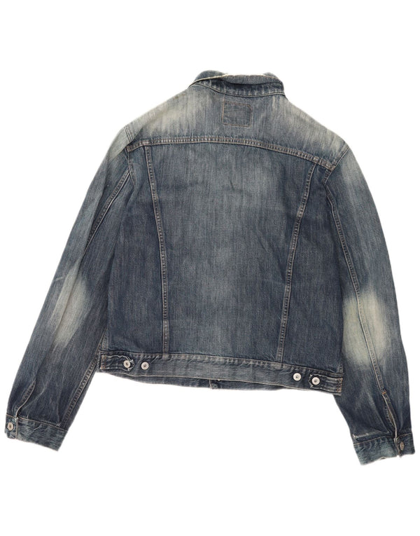 Jaqueta jeans masculina Replay Acid Wash angustiada Reino Unido 44 2XL algodão azul