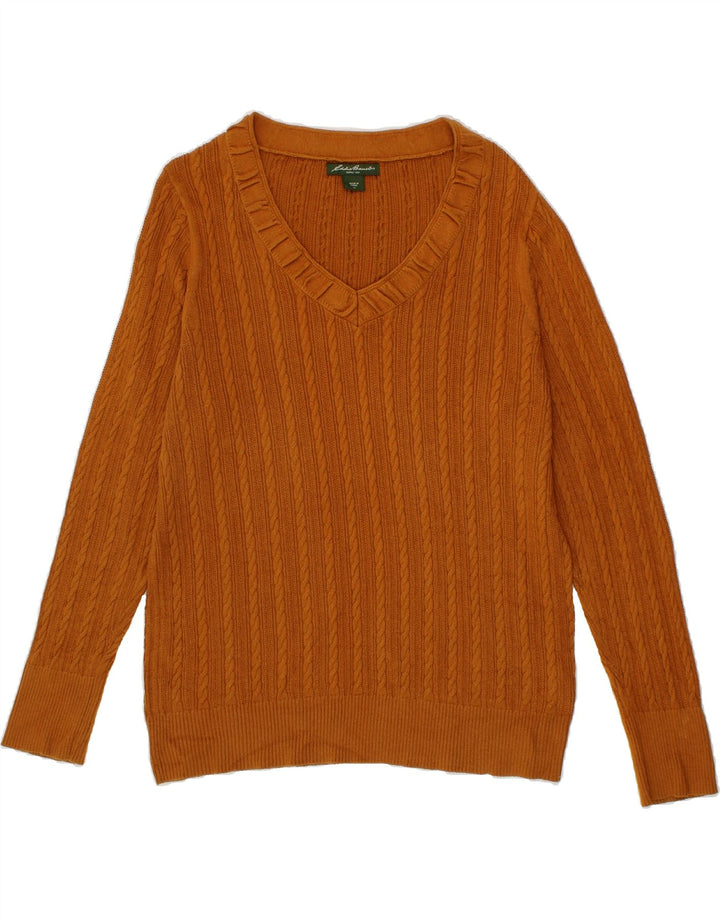 EDDIE BAUER Womens V-Neck Jumper Sweater UK 18 XL Brown Cotton Vintage Eddie Bauer and Second-Hand Eddie Bauer from Messina Hembry 