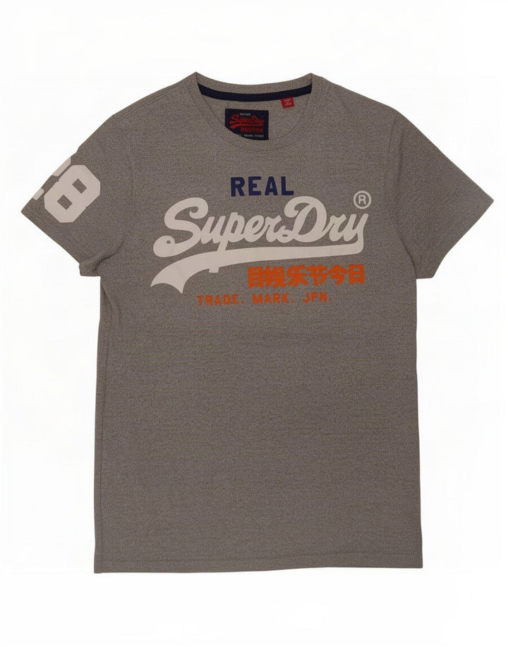 Camiseta gráfica masculina Superdry Top cinza médio algodão