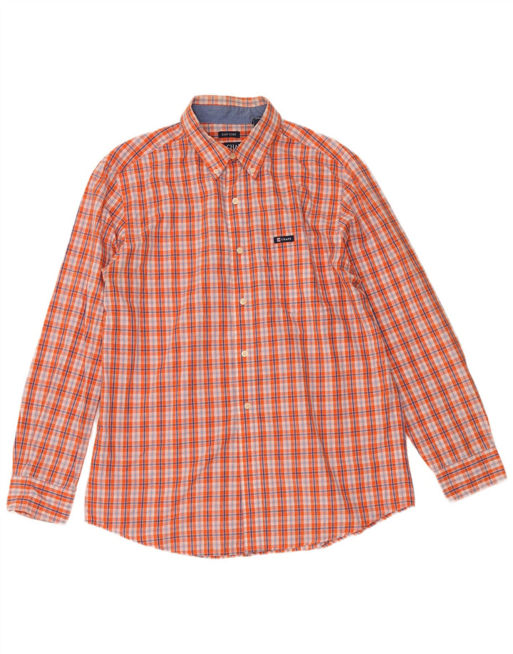 Camisa masculina CHAPS de algodão xadrez laranja médio