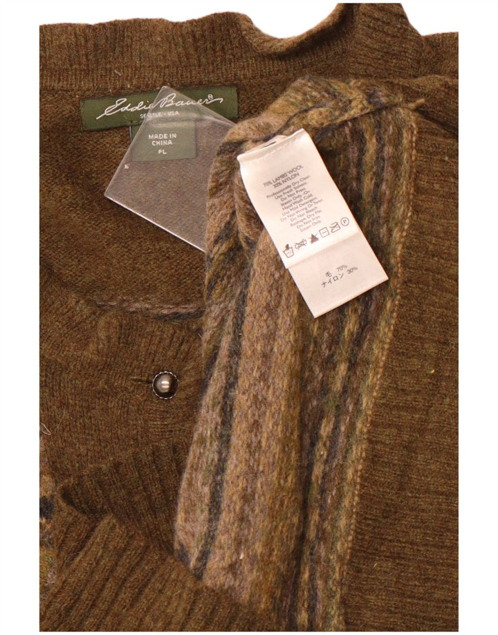 Suéter feminino Eddie Bauer Petite Cardigan Reino Unido 14 grande lã de cordeiro verde