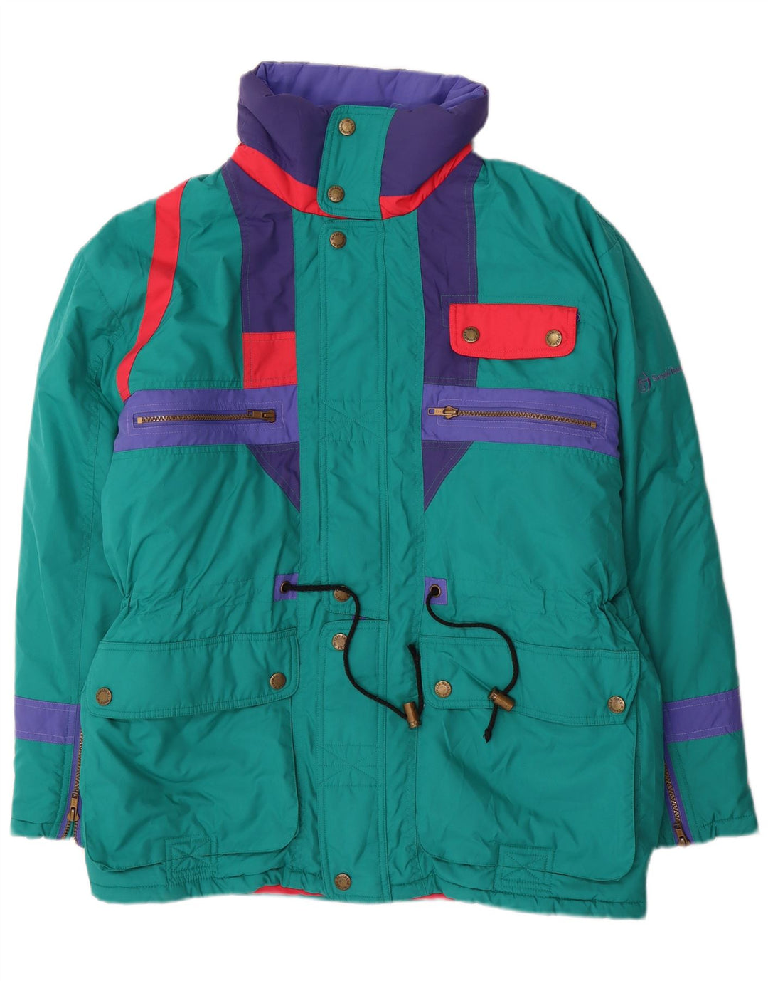 Jaqueta de esqui masculina Sergio Tacchini UK 38 poliéster colorblock azul médio