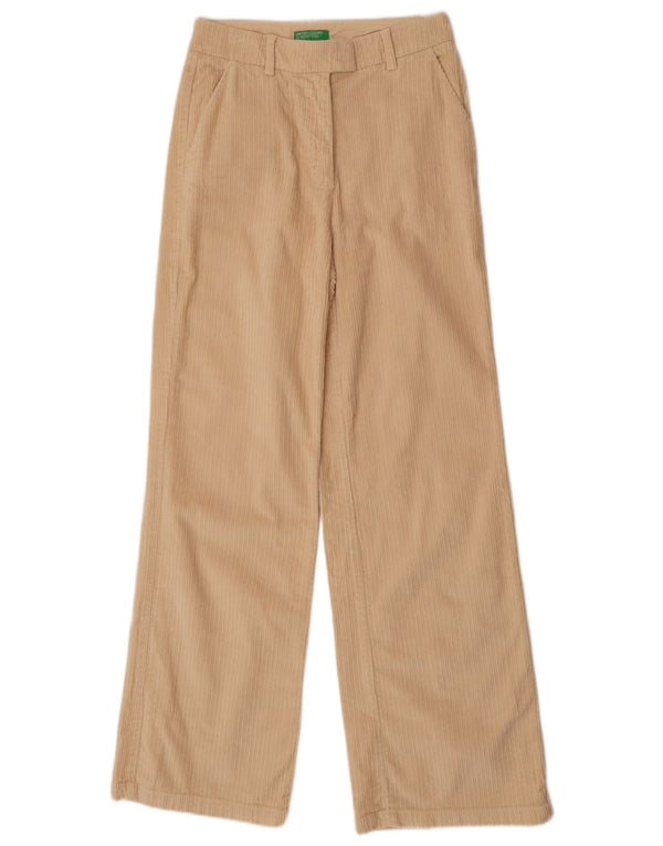Calça feminina de veludo cotelê Benetton com perna larga W26 L32 bege