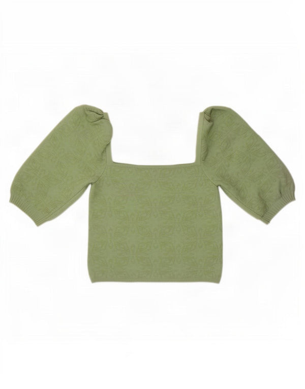 Top feminino Zara com ombro de fora UK 14 grande poliéster floral verde