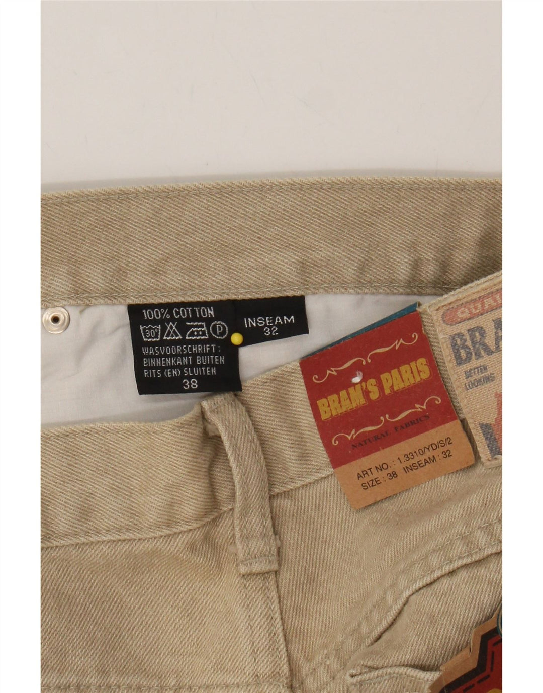 BRAMS PARIS Mens Straight Casual Trousers W38 L32 Beige Cotton Vintage Brams Paris and Second-Hand Brams Paris from Messina Hembry 