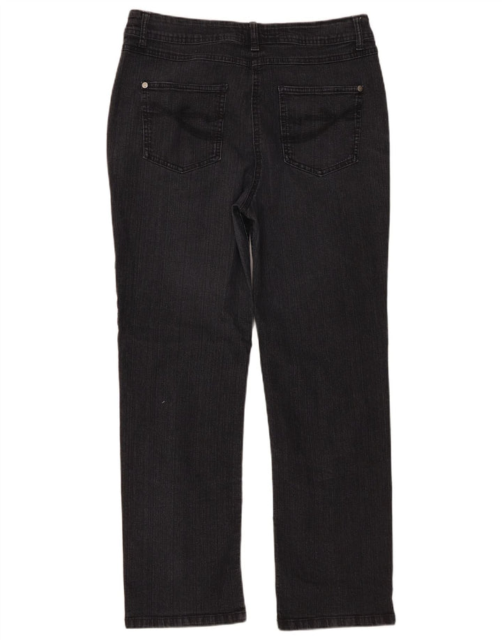 Calça jeans reta feminina M&Co UK 14 grande W34 L27 preta