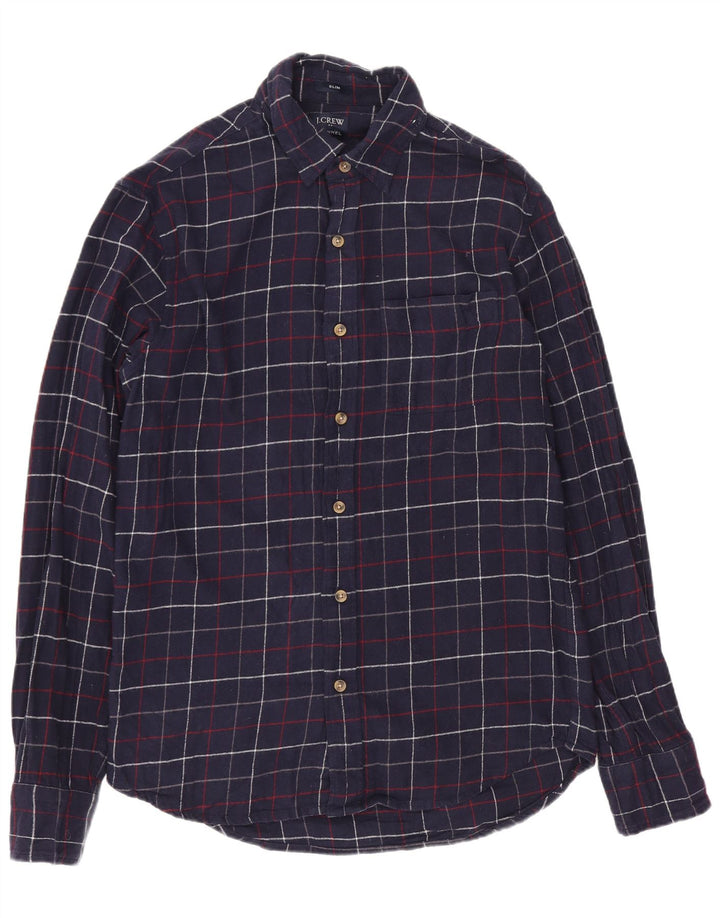 J. CREW Camisa masculina de flanela slim fit pequena de algodão xadrez azul marinho