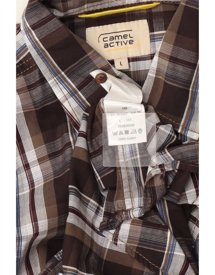 Camisa masculina Camel Active grande algodão xadrez marrom