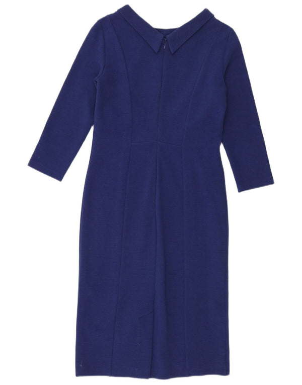 Vestido feminino Hobbs manga 3/4 com bainha UK 10 algodão azul pequeno