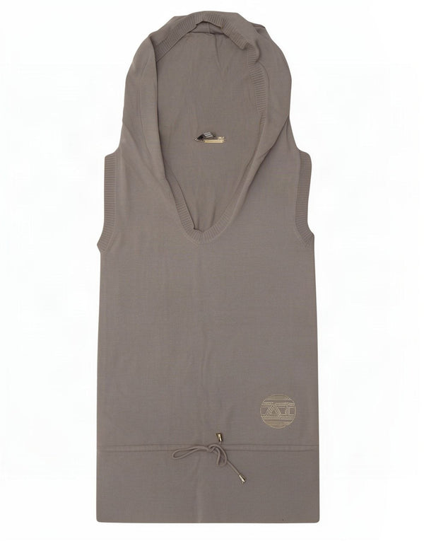 Armani Jeans feminino longline com capuz colete regata Reino Unido 10 pequeno algodão cinza