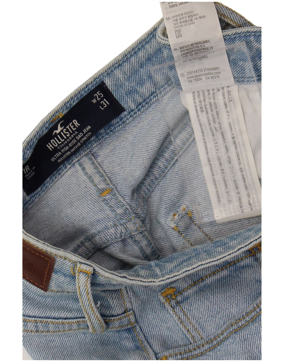 HOLLISTER Calça jeans reta feminina de cintura alta W25 L31 algodão azul
