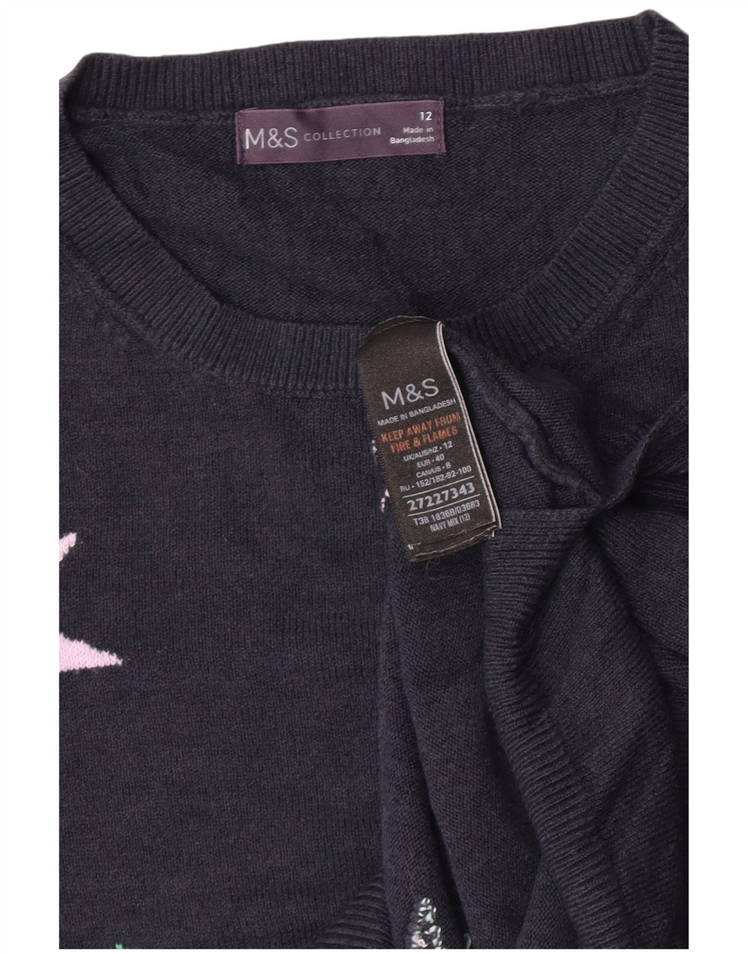 Suéter feminino Marks & Spencer com gola redonda Reino Unido 12 médio azul marinho