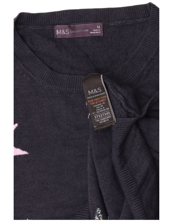 Suéter feminino Marks & Spencer com gola redonda Reino Unido 12 médio azul marinho