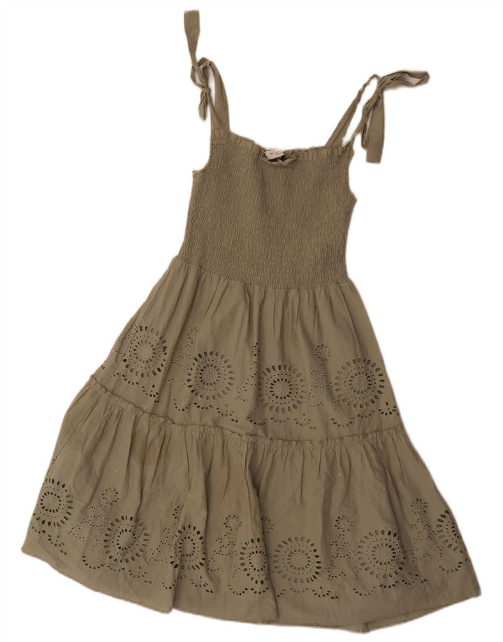 Vestido de verão feminino Zara UK 8 pequeno poliéster cáqui