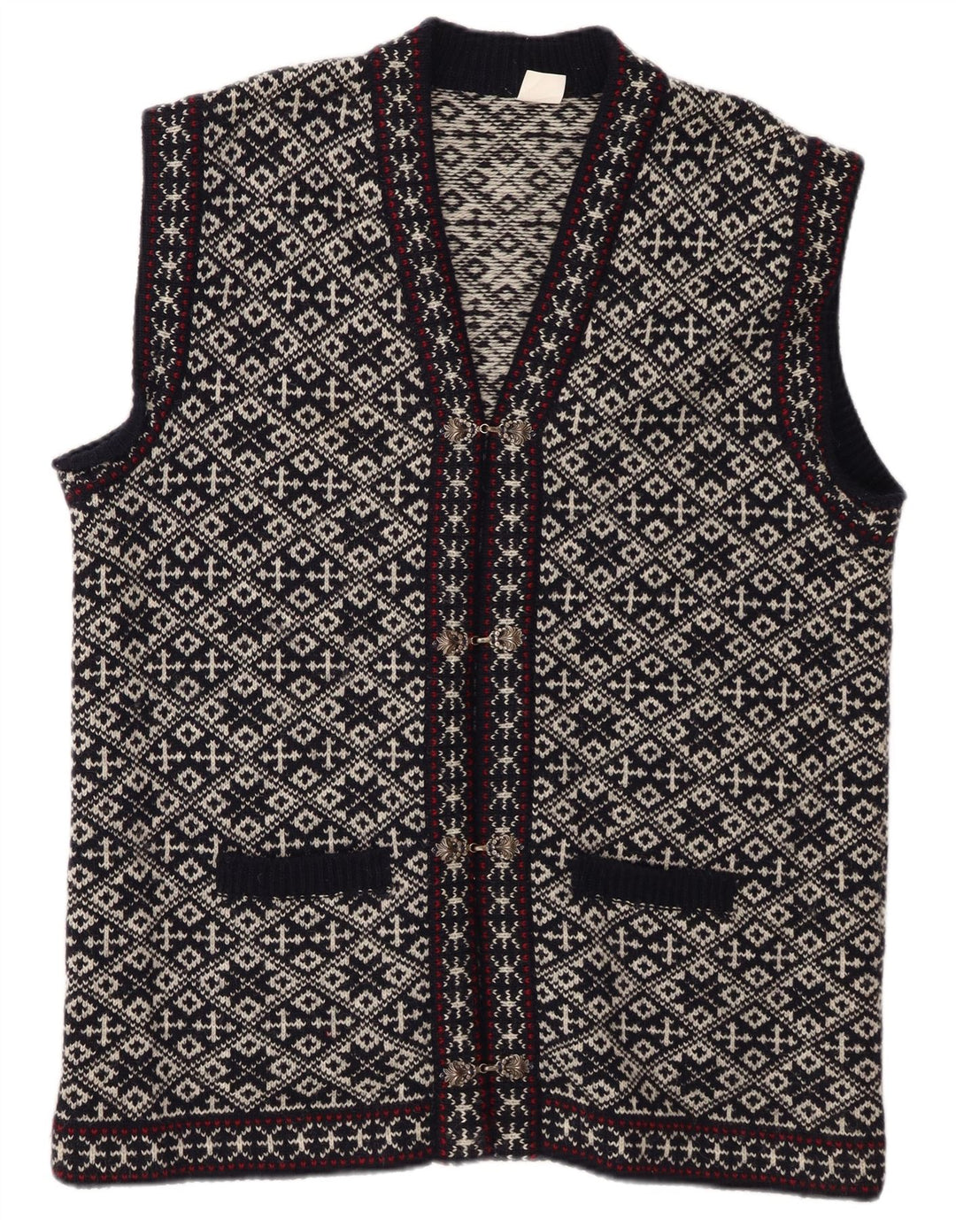 Colete masculino vintage grande lã geométrica azul marinho