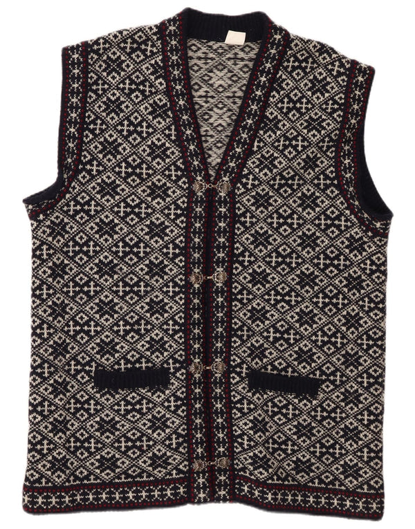 Colete masculino vintage grande lã geométrica azul marinho