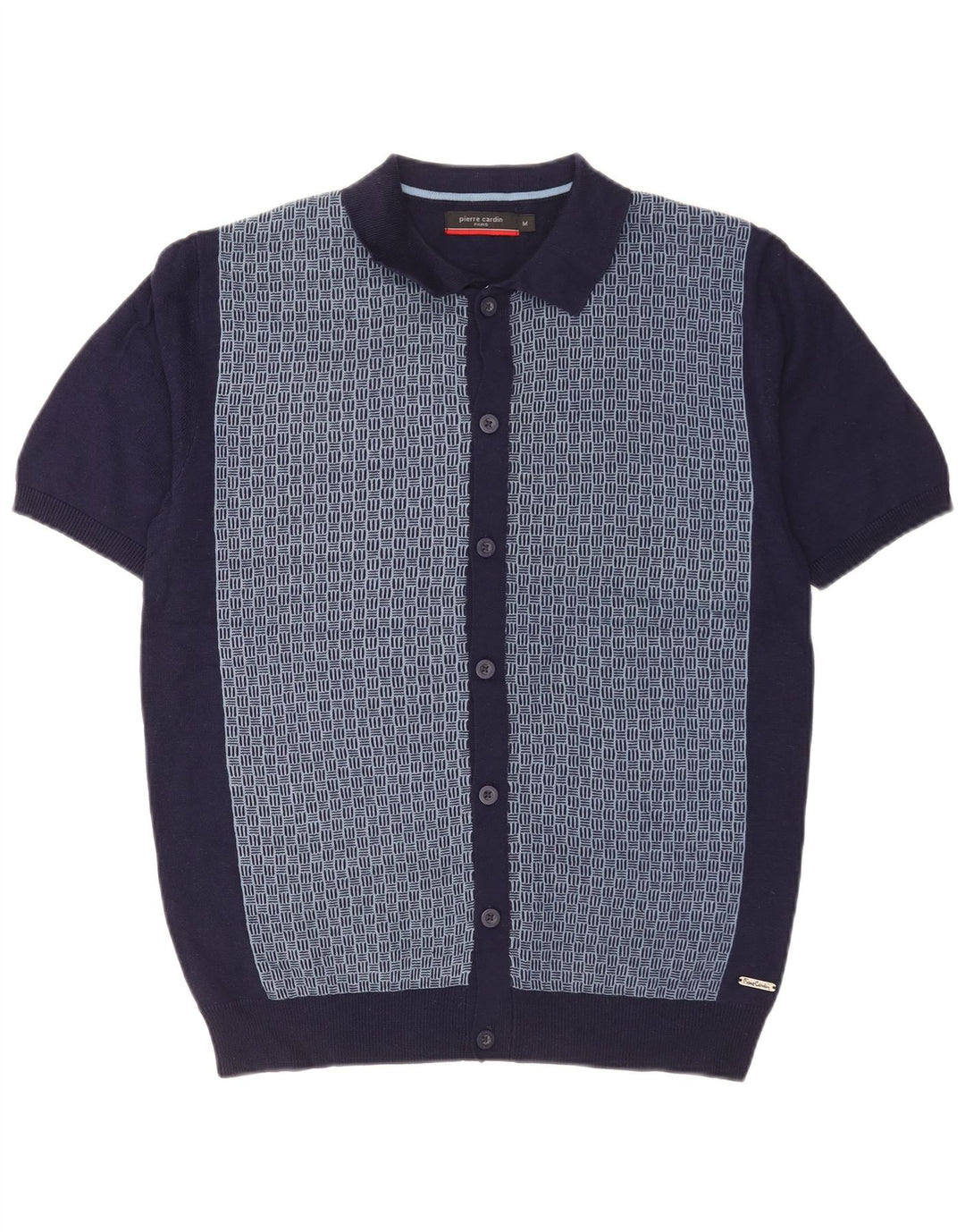 Pierre Cardin Camisa masculina de malha de manga curta média azul marinho geométrica
