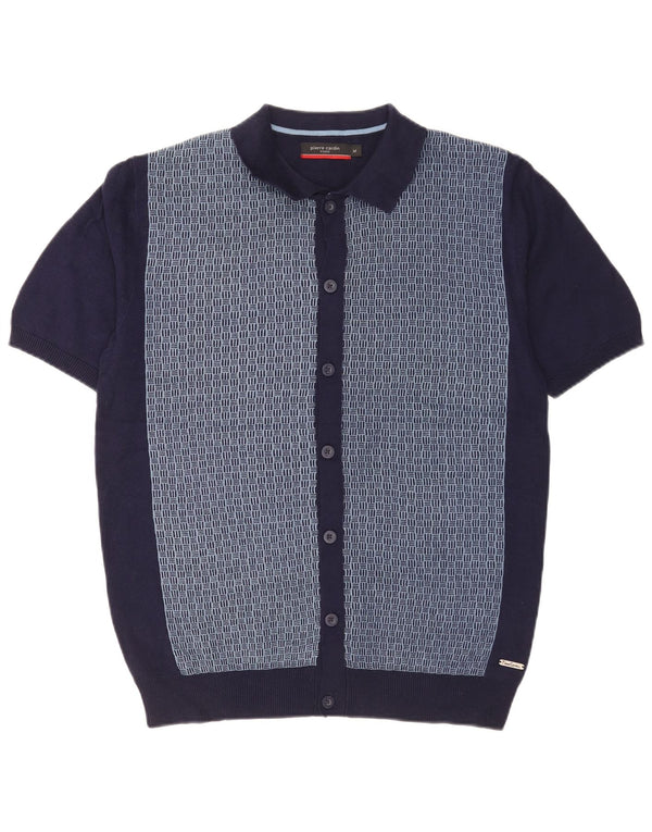 Pierre Cardin Camisa masculina de malha de manga curta média azul marinho geométrica