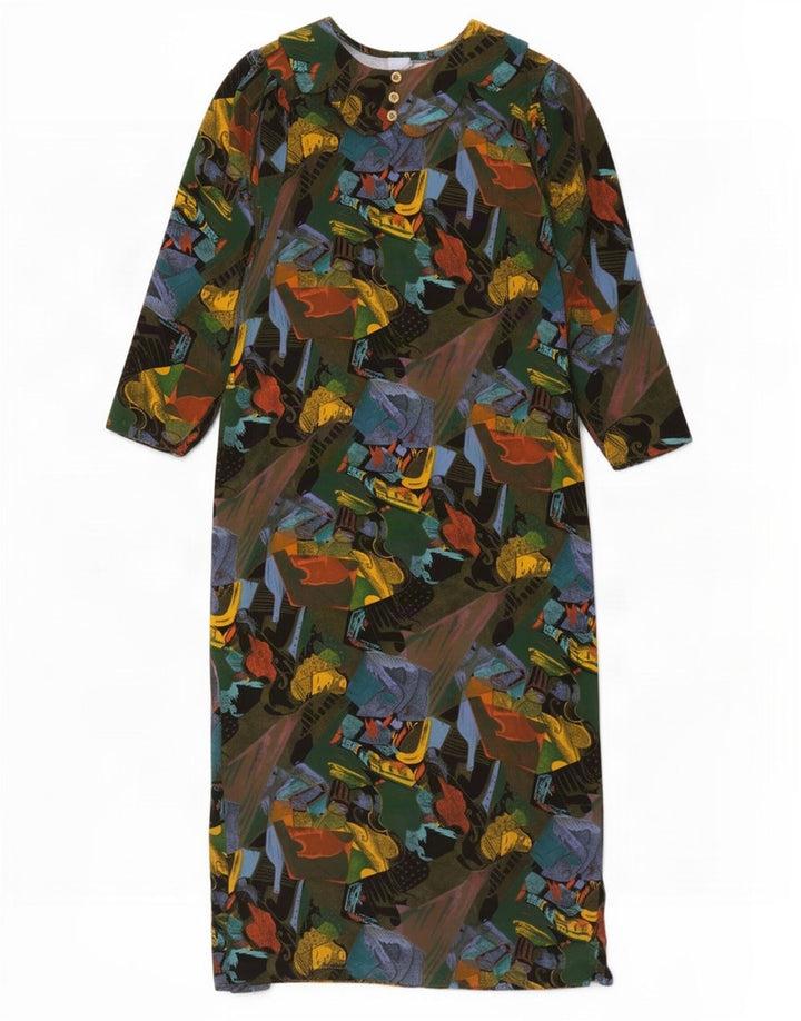 Vestido maxi feminino vintage com padrão abstrato Reino Unido 16 grande multicolorido