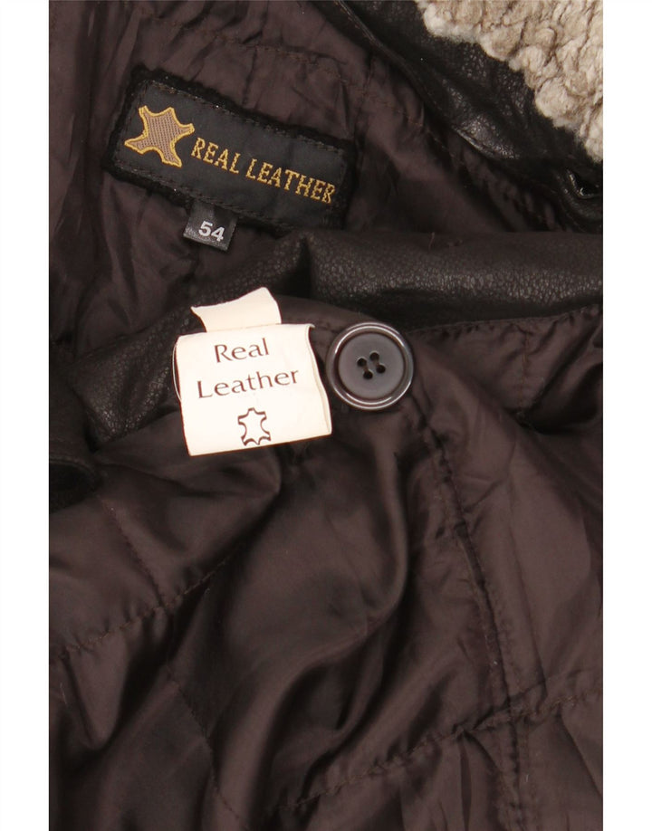 Casaco de couro masculino vintage IT 54 2XL couro preto