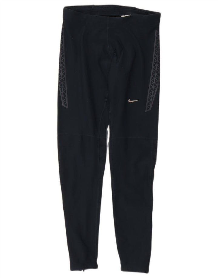 Nike Womens Dri Fit Leggings UK 12 Médio Azul Marinho Geométrico Poliéster