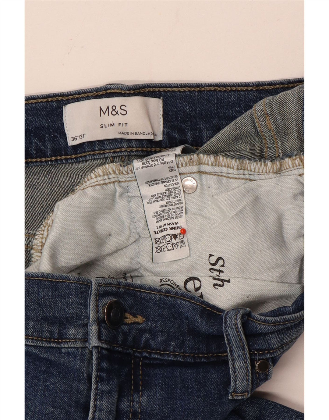 Marks & Spencer Mens Slim Jeans W36 L31 Azul Algodão