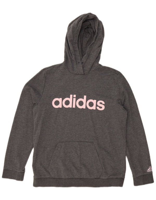 ADIDAS Womens Graphic Hoodie Jumper UK 16/18 Grande Cinza Poliéster