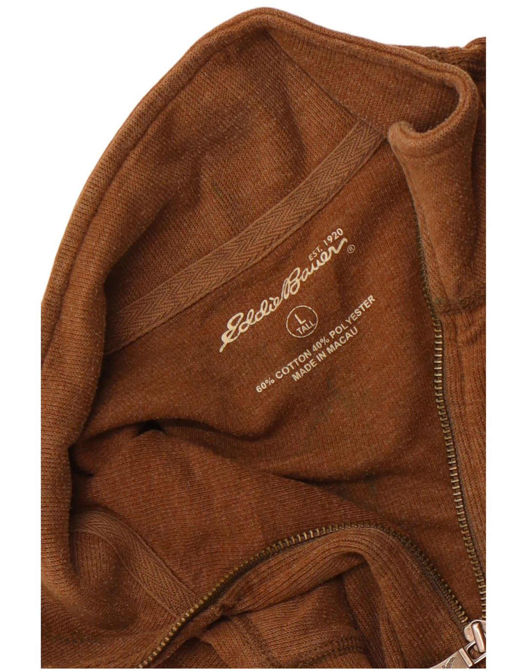 Eddie Bauer moletom masculino alto com zíper e gola alta de algodão marrom