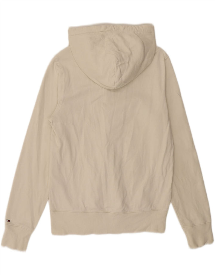 TOMMY HILFIGER Mens Graphic Zip Hoodie Sweater Small White Cotton Vintage Tommy Hilfiger and Second-Hand Tommy Hilfiger from Messina Hembry 