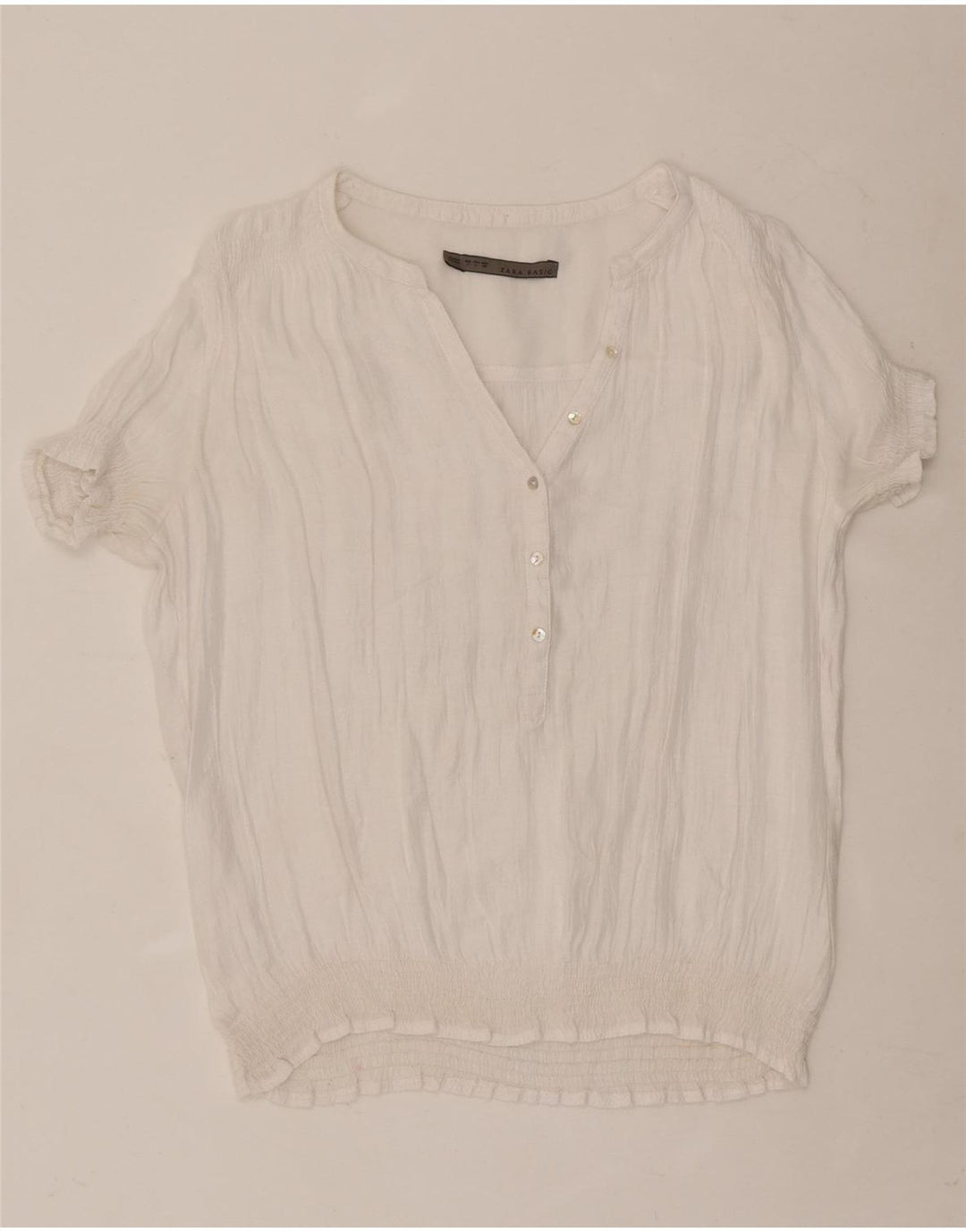 Zara Blusa Feminina Top UK 16 Grande Branco