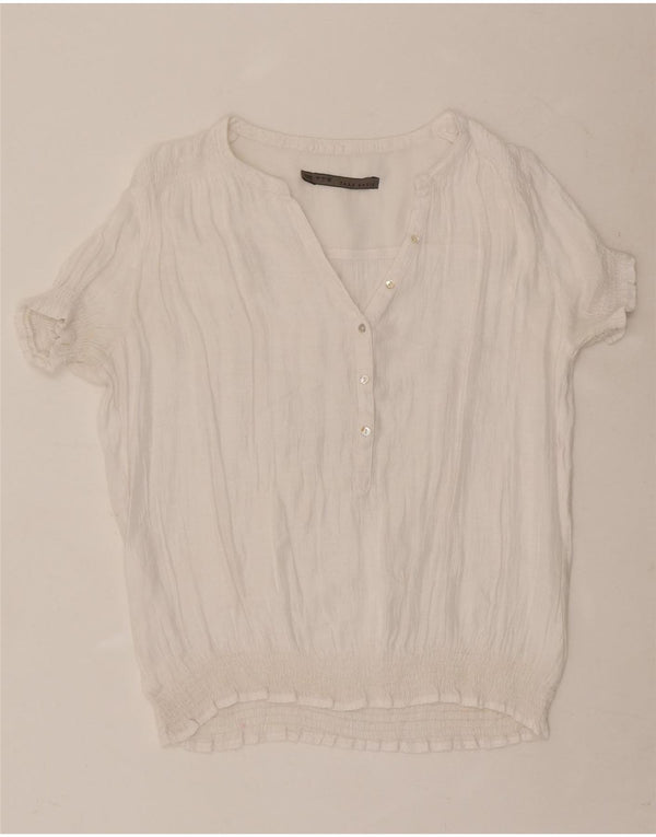 Zara Blusa Feminina Top UK 16 Grande Branco
