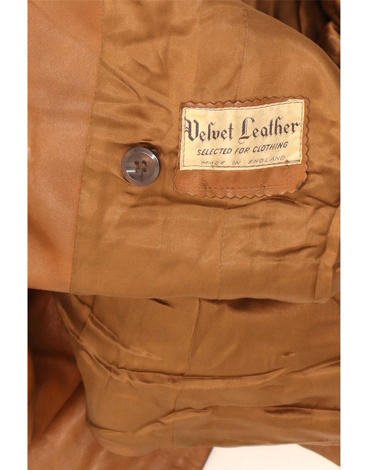 Jaqueta de couro feminina vintage UK 14 marrom médio
