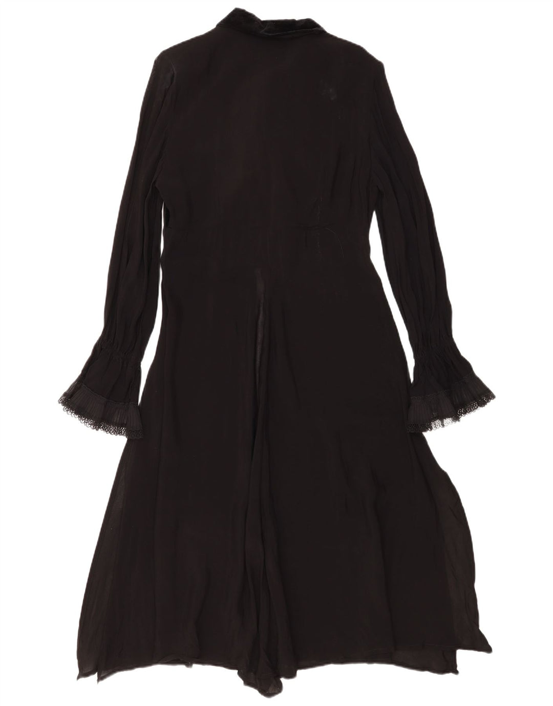 Vestido maxi feminino vintage de manga comprida com babados na frente IT 44 médio preto