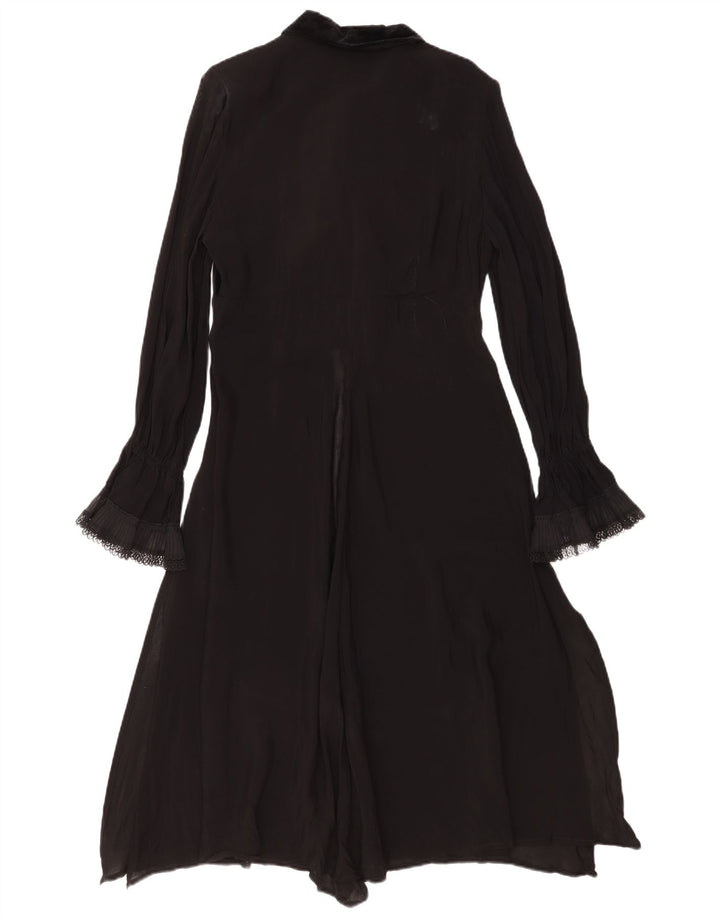 Vestido maxi feminino vintage de manga comprida com babados na frente IT 44 médio preto