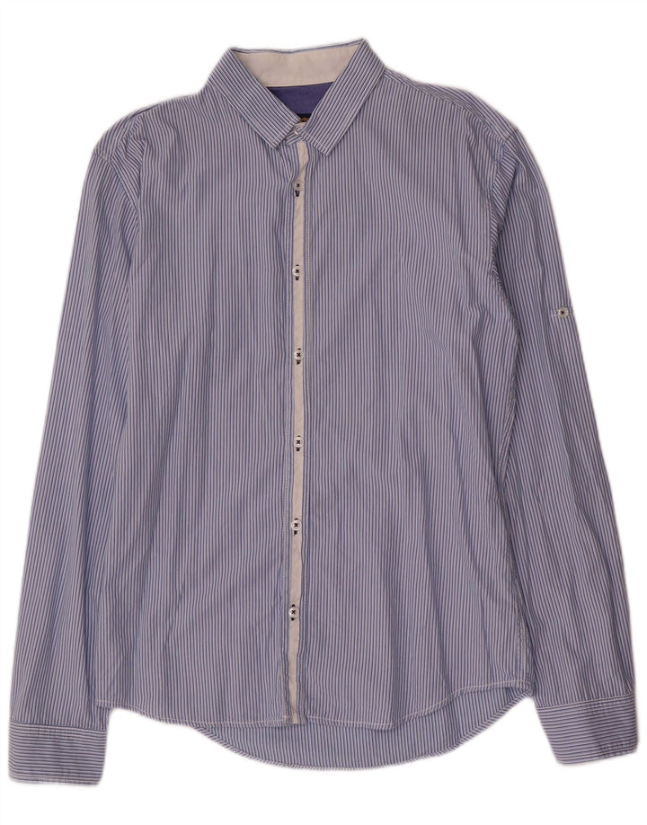 Camisa masculina Zara grande algodão listrado azul