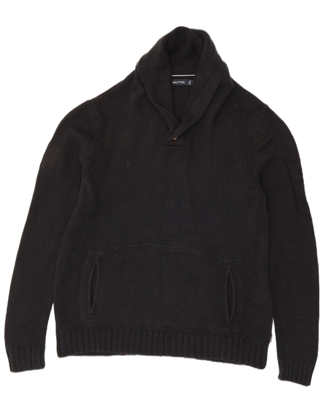 Suéter masculino Nautica com gola xale e algodão preto grande