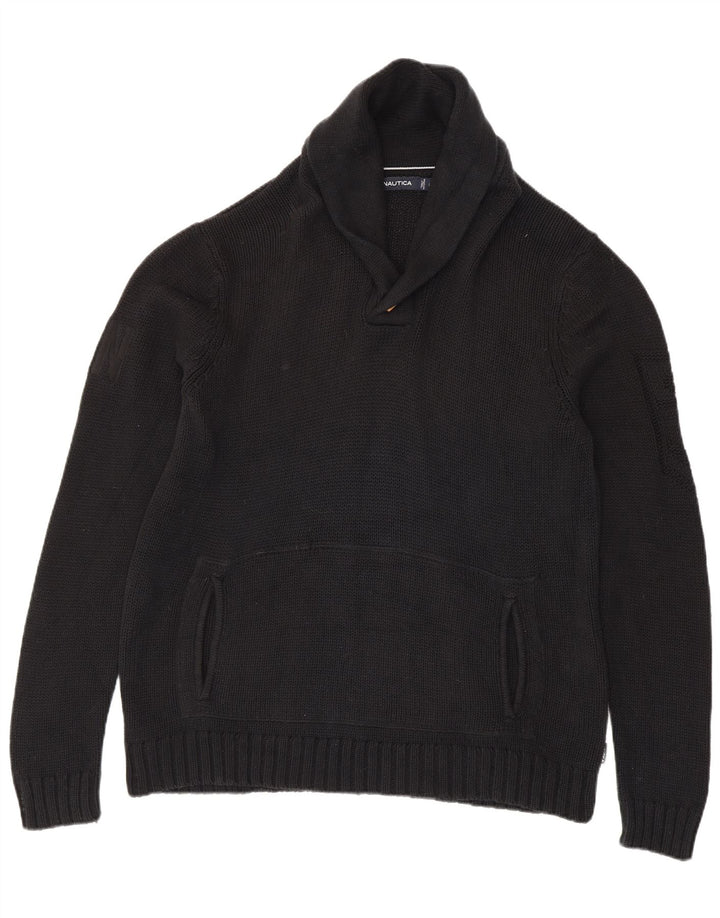 Suéter masculino Nautica com gola xale e algodão preto grande