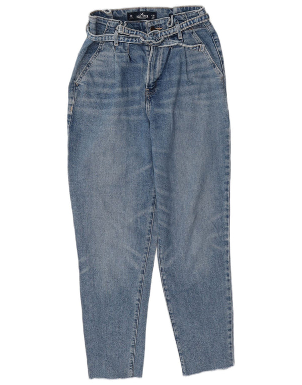 Jeans femininos Hollister de cintura alta cônicos US 7 médio W28 L27 algodão azul