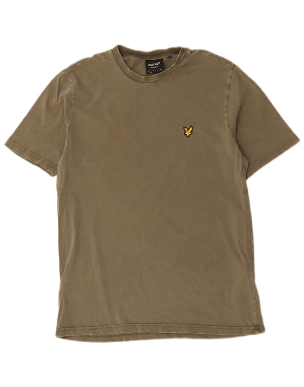 Lyle & Scott Camiseta masculina de ajuste relaxado, top pequeno de algodão cáqui