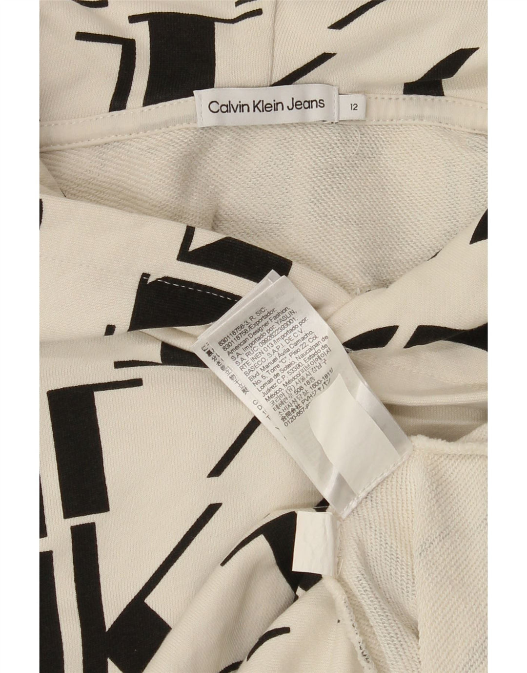 CALVIN KLEIN Girls Graphic Hoodie Jumper 11-12 Years White Cotton Vintage Calvin Klein and Second-Hand Calvin Klein from Messina Hembry 