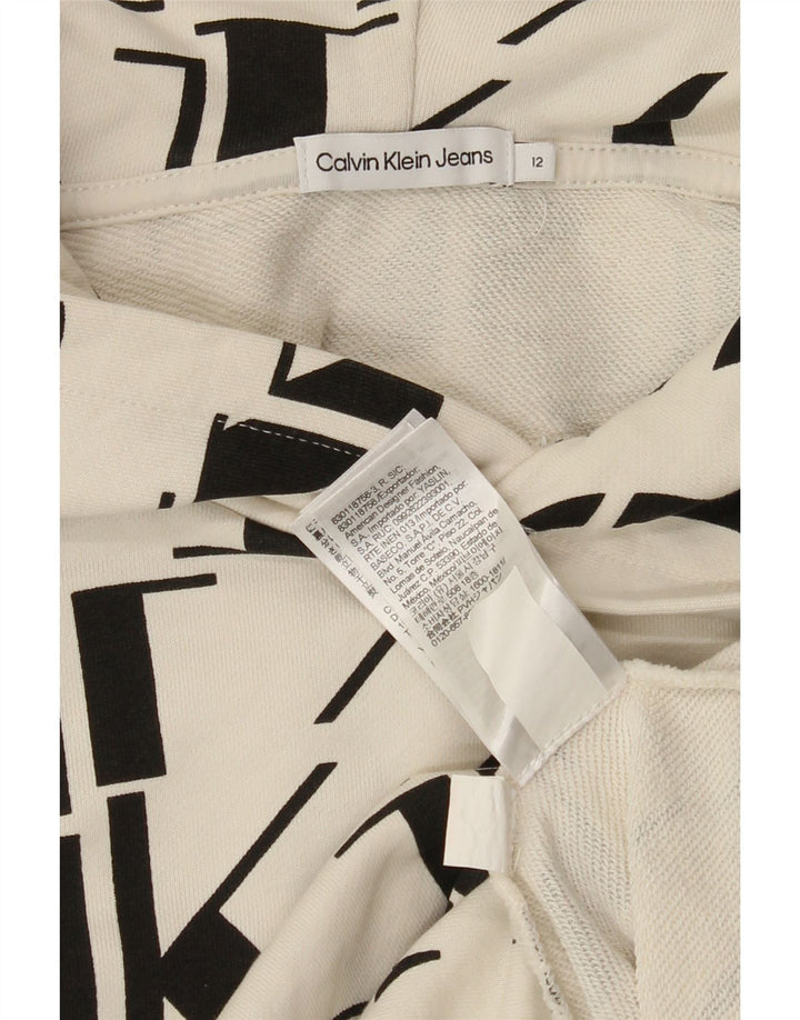 CALVIN KLEIN Girls Graphic Hoodie Jumper 11-12 Years White Cotton Vintage Calvin Klein and Second-Hand Calvin Klein from Messina Hembry 