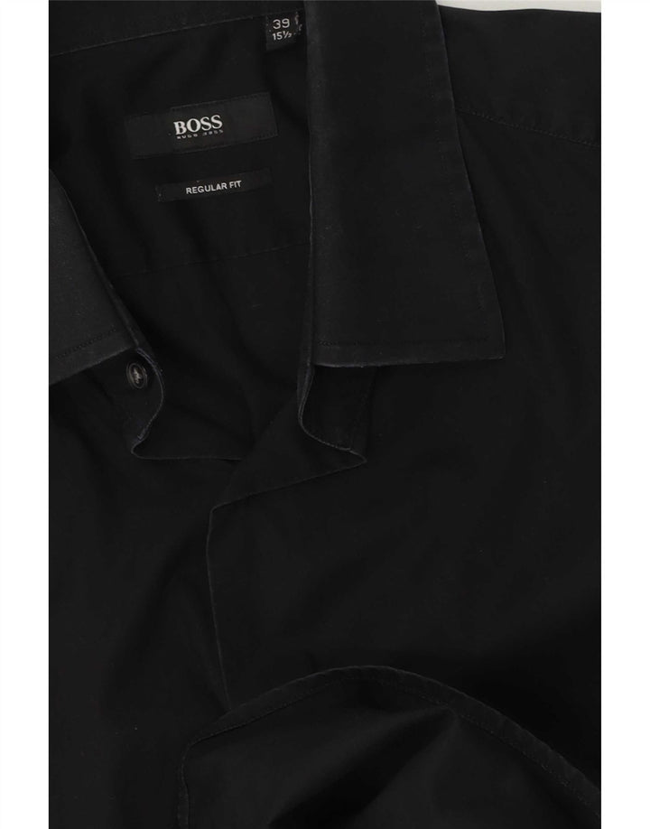Camisa masculina de ajuste regular Hugo Boss tamanho 39 15 1/2 preto médio